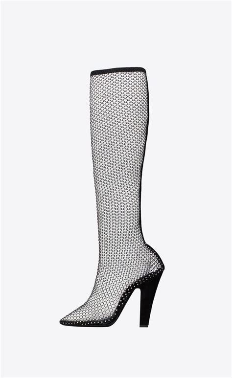 ysl 68 boots in mesh with strass